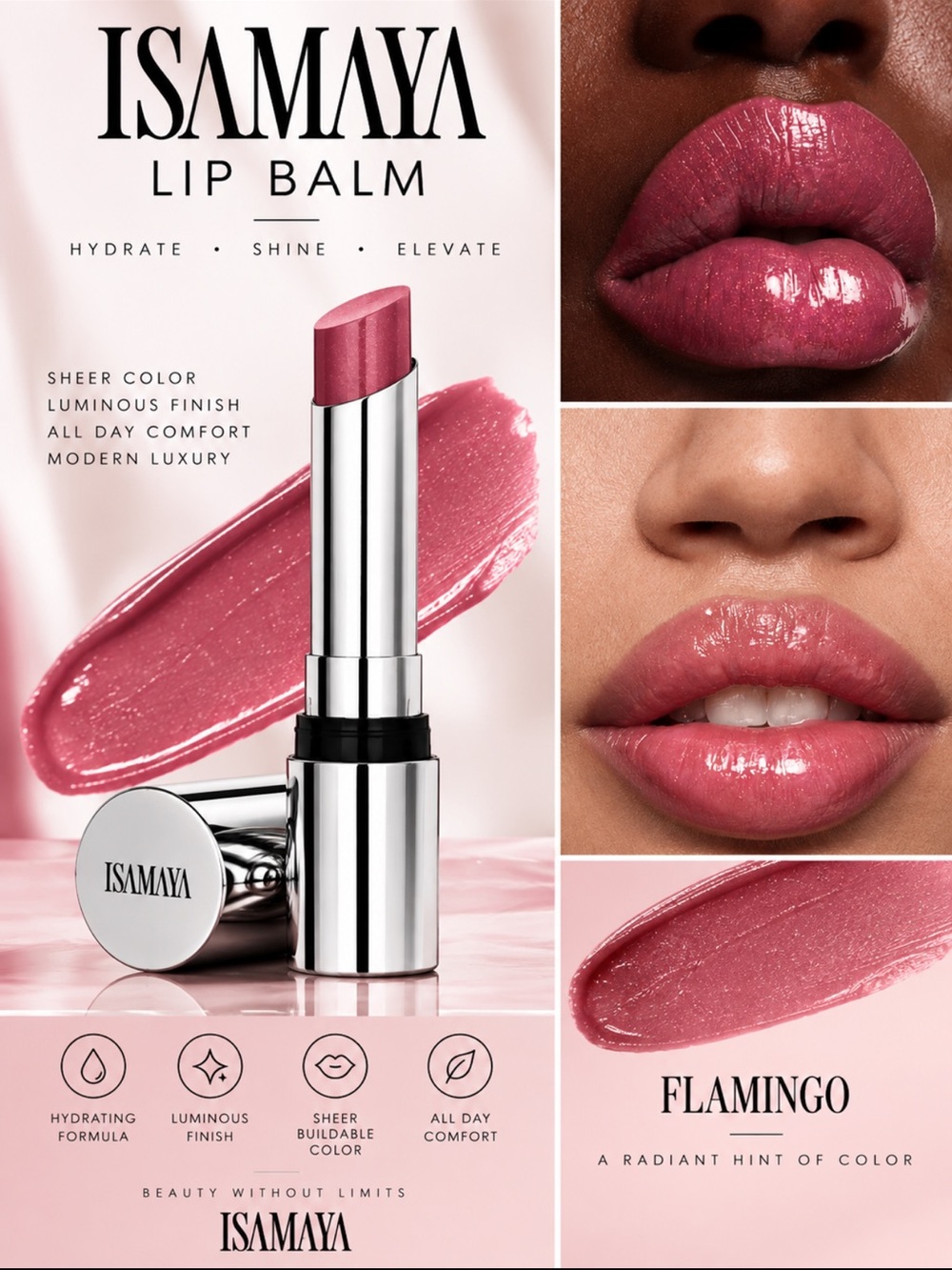 Isamaya flamingo lip balm Pearlescent, vitamin E-infused melting balm